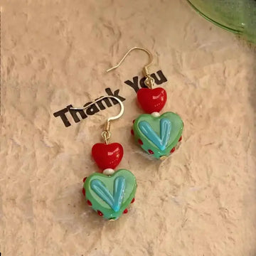 DAIIIBABYYY  -  Y2K Color Matching Love Heart Dangle Earrings for Women Girls Sweet Retro Peach Heart Stud Earrings Fashion Jewelry Party Gifts